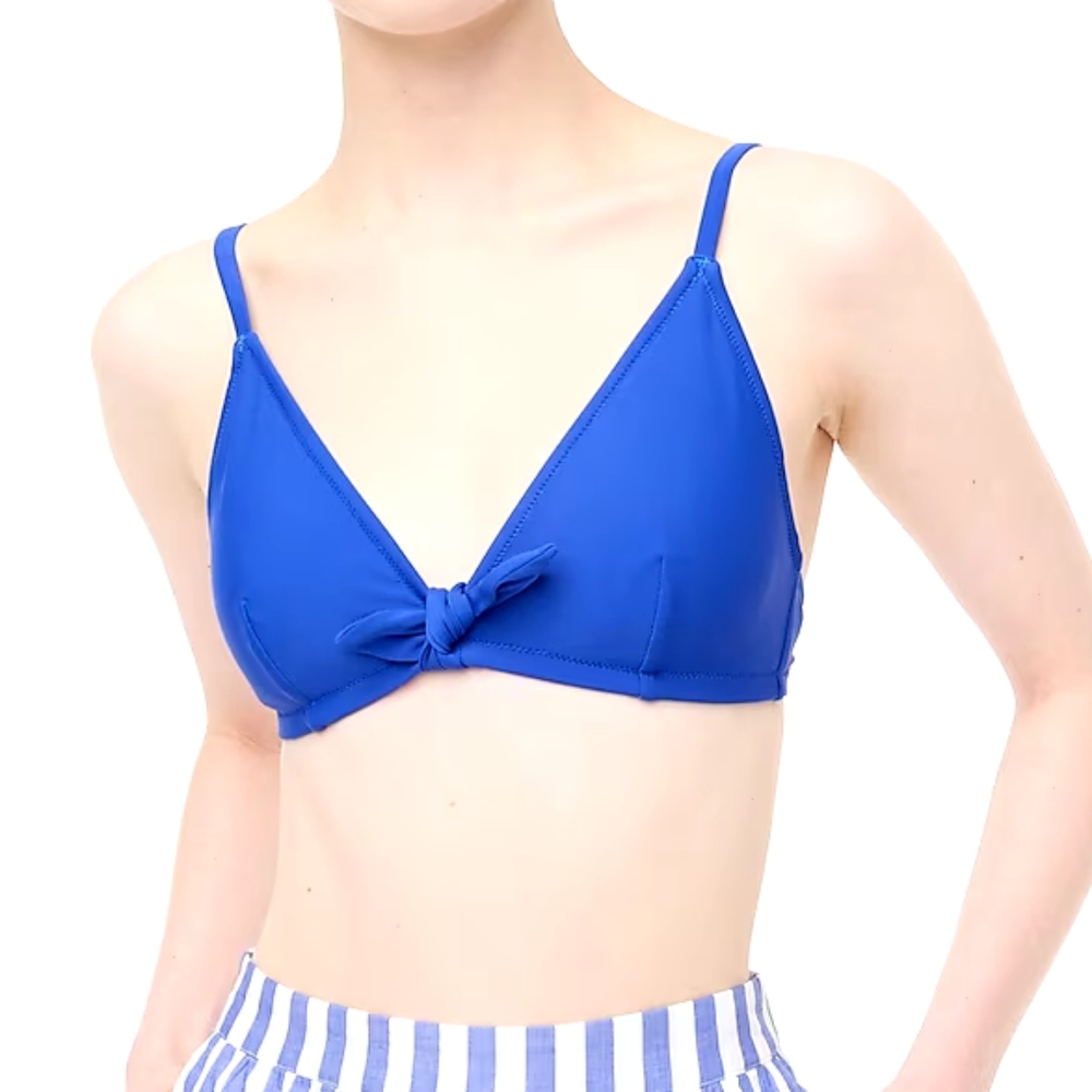 J.Crew faux front tie knot adjustable straps bikini top, small, blue